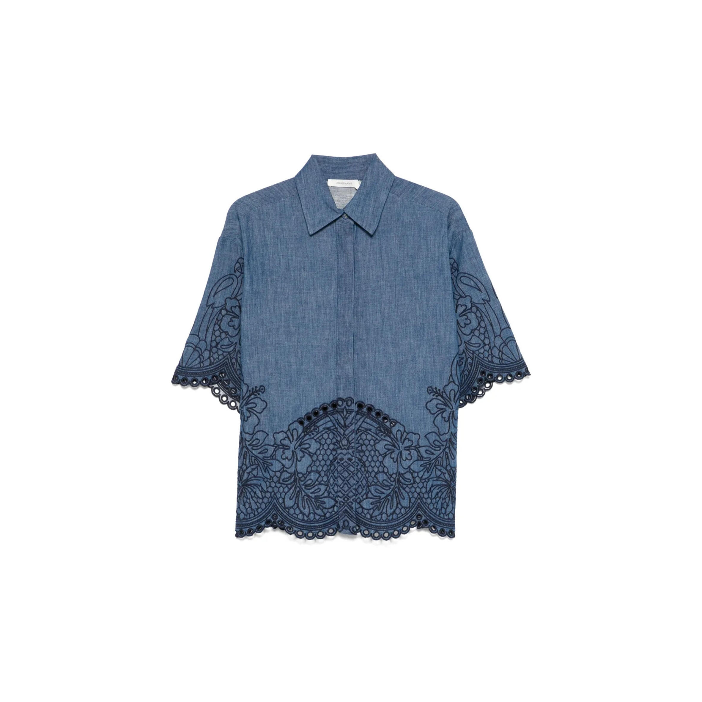 ZIMMERMANN COCO EMBROIDERED DENIM SHIRT 